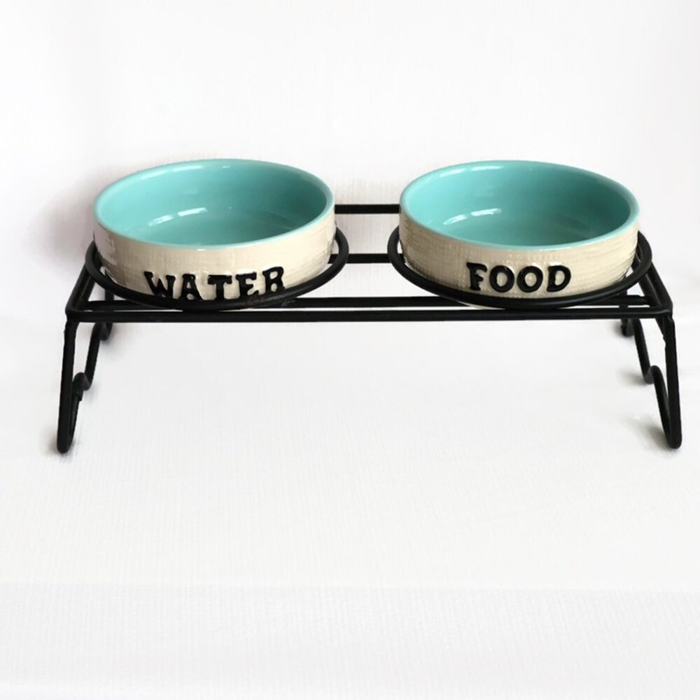 Small Pet Dishes, Water/Food Dish, Pet dishes in Stand, Elevated Dog/Cat Bowls